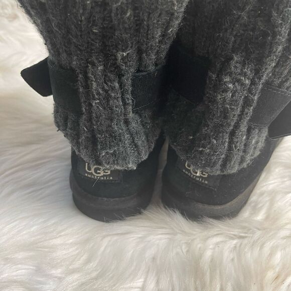 UGG Australia Cambridge 1003175 leather Suede black Knit top Buckle Boots SZ8 - Picture 7 of 13
